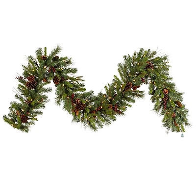 Vickerman 9' Cibola Mixed Berry Christmas Garland with 100 Warm White LED Lights