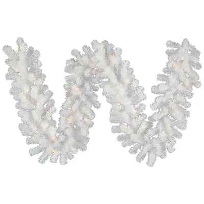 Vickerman 9' Crystal White Spruce Christmas Garland with Warm White Spruce LED Lights