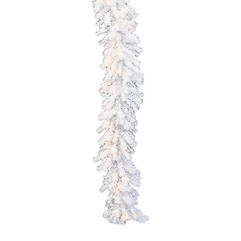 Vickerman 9' Crystal White Spruce Christmas Garland with Warm White Spruce LED Lights