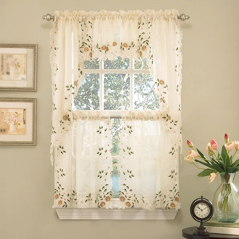 Sweet Home Collection Rosemary Linen Embroidered Rod Pocket Swag Valance