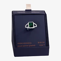 Sparkle Allure Womens Green Cubic Zirconia Pure Silver Over Brass Rectangular Cocktail Ring