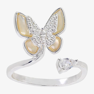 Sparkle Allure Womens 2MM Cubic Zirconia 14K Gold Over Brass Butterfly Bypass  Band