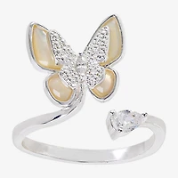 Sparkle Allure Womens 2MM Cubic Zirconia 14K Gold Over Brass Butterfly Bypass  Band
