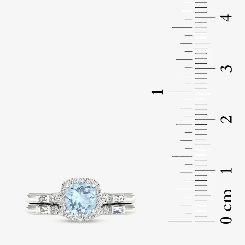 Modern Bride Gemstone Womens 1/3 CT. T.W. Genuine Blue Tanzanite 10K Gold Cushion Halo Bridal Set