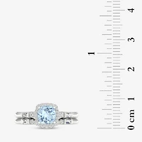 Modern Bride Gemstone Womens 1/3 CT. T.W. Genuine Blue Tanzanite 10K Gold Cushion Halo Bridal Set