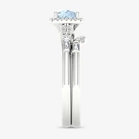 Modern Bride Gemstone Womens 1/3 CT. T.W. Genuine Blue Tanzanite 10K Gold Cushion Halo Bridal Set