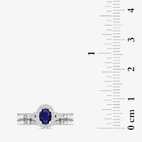 Modern Bride Gemstone and 1/3 CT. T.W. Diamond Oval Halo Bridal Set 10K Gold