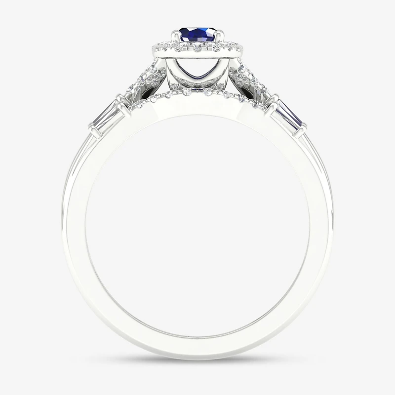 Modern Bride Gemstone and 1/3 CT. T.W. Diamond Oval Halo Bridal Set 10K Gold