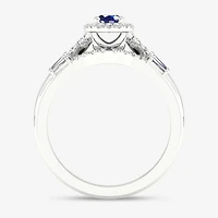 Modern Bride Gemstone and 1/3 CT. T.W. Diamond Oval Halo Bridal Set 10K Gold