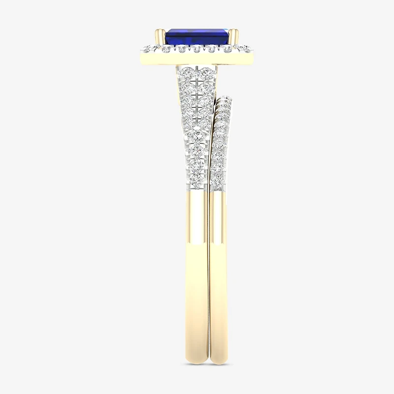 Modern Bride Gemstone Womens 1/3 CT. T.W. Genuine Blue Sapphire 10K Gold Halo Bridal Set