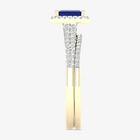 Modern Bride Gemstone Womens 1/3 CT. T.W. Genuine Blue Sapphire 10K Gold Halo Bridal Set