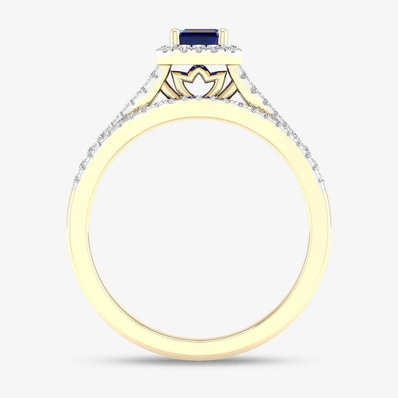 Modern Bride Gemstone Womens 1/3 CT. T.W. Genuine Blue Sapphire 10K Gold Halo Bridal Set