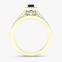 Modern Bride Gemstone Womens 1/3 CT. T.W. Genuine Blue Sapphire 10K Gold Halo Bridal Set