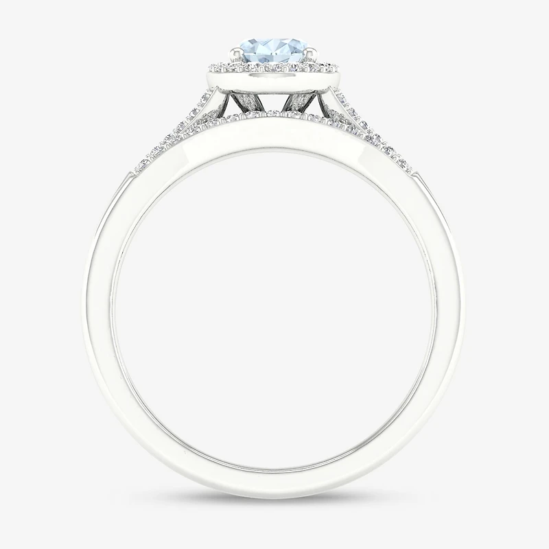 Modern Bride Gemstone Womens 1/5 CT. Genuine Blue Aquamarine 10K Gold Oval Halo Bridal Set