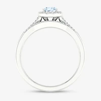 Modern Bride Gemstone Womens 1/5 CT. Genuine Blue Aquamarine 10K Gold Oval Halo Bridal Set