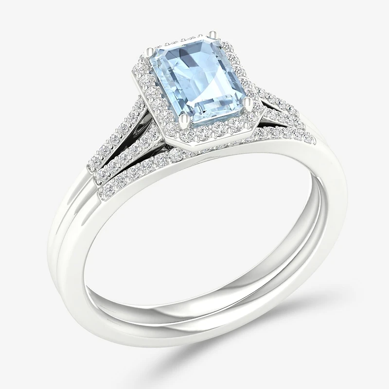 Modern Bride Gemstone Womens 1/5 CT. Genuine Blue Tanzanite 10K Gold Halo Bridal Set