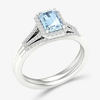 Modern Bride Gemstone Womens 1/5 CT. Genuine Blue Tanzanite 10K Gold Halo Bridal Set
