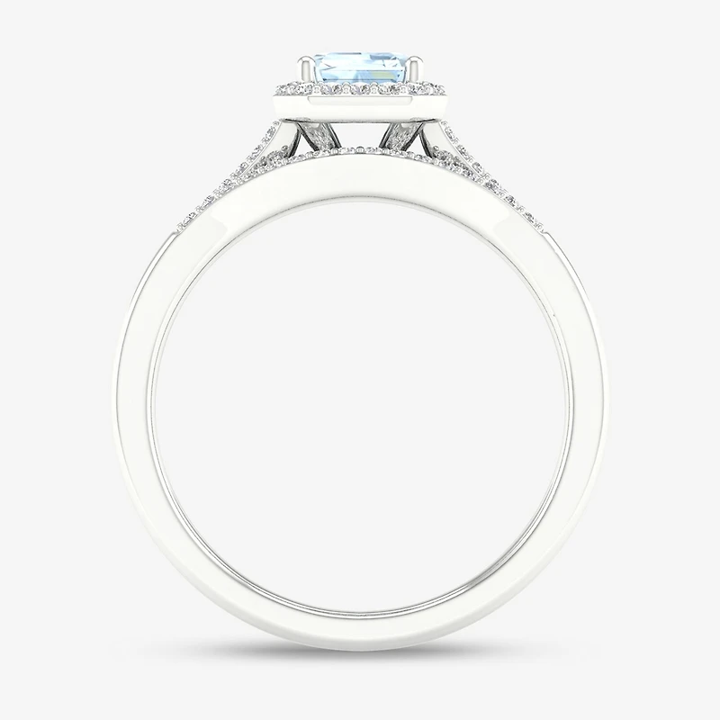 Modern Bride Gemstone Womens 1/5 CT. Genuine Blue Tanzanite 10K Gold Halo Bridal Set