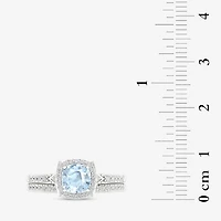 Modern Bride Gemstone Womens 1/3 CT. T.W. Genuine Blue Aquamarine 10K Gold Cushion Halo Bridal Set