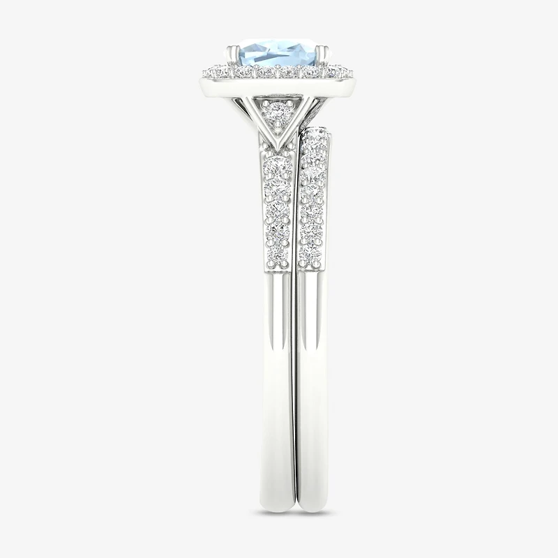 Modern Bride Gemstone Womens 1/3 CT. T.W. Genuine Blue Aquamarine 10K Gold Cushion Halo Bridal Set