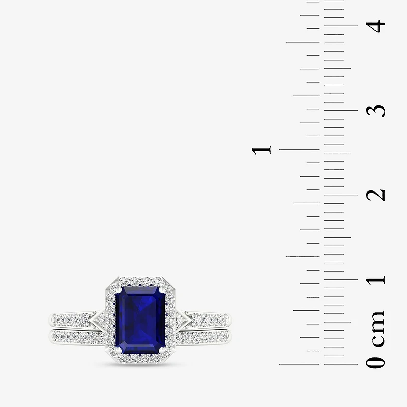 Modern Bride Gemstone Womens 1/3 CT. T.W. Genuine Blue Sapphire 10K Gold Halo Bridal Set