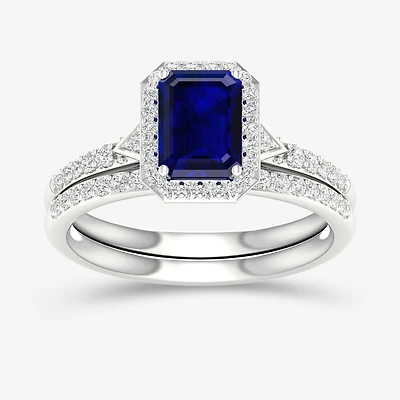 Modern Bride Gemstone Womens 1/3 CT. T.W. Genuine Blue Sapphire 10K Gold Halo Bridal Set