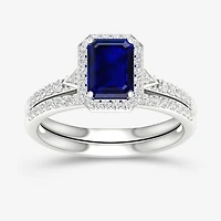 Modern Bride Gemstone Womens 1/3 CT. T.W. Genuine Blue Sapphire 10K Gold Halo Bridal Set