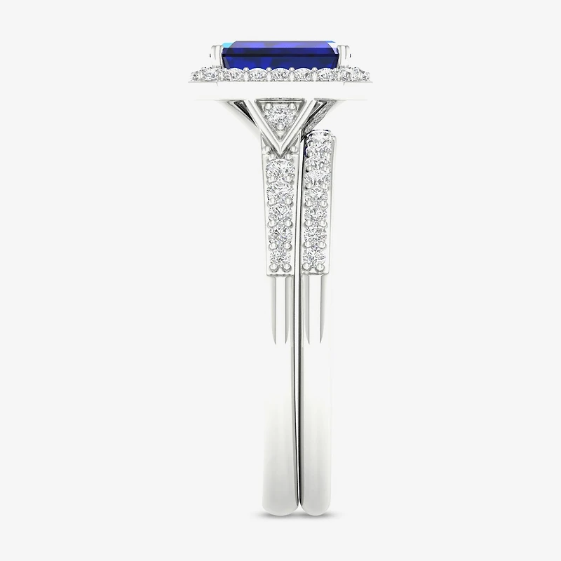 Modern Bride Gemstone Womens 1/3 CT. T.W. Genuine Blue Sapphire 10K Gold Halo Bridal Set