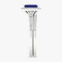 Modern Bride Gemstone Womens 1/3 CT. T.W. Genuine Blue Sapphire 10K Gold Halo Bridal Set