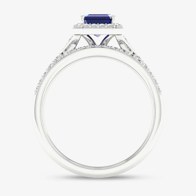 Modern Bride Gemstone Womens 1/3 CT. T.W. Genuine Blue Sapphire 10K Gold Halo Bridal Set