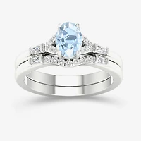 Modern Bride Gemstone and 1/ CT. T.W. Diamond Oval Bridal Set 14K Gold