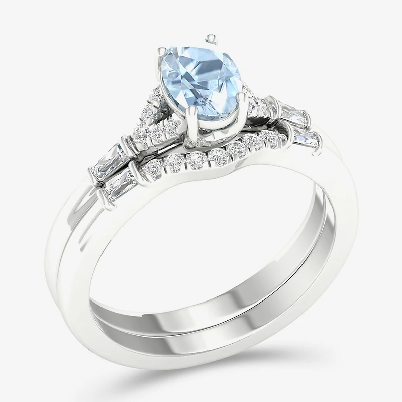 Modern Bride Gemstone and 1/ CT. T.W. Diamond Oval Bridal Set 14K Gold