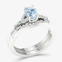 Modern Bride Gemstone and 1/ CT. T.W. Diamond Oval Bridal Set 14K Gold