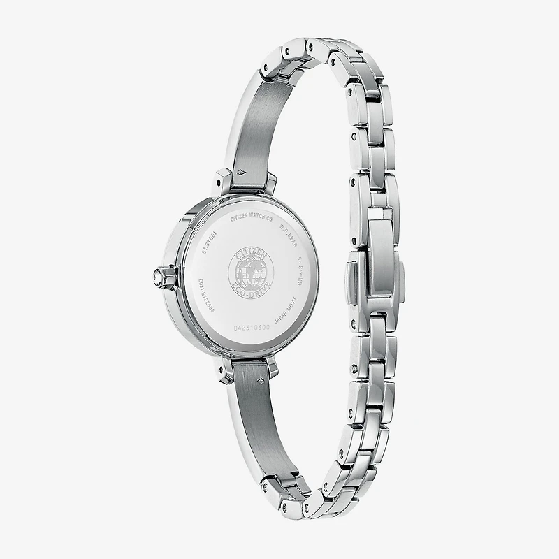 Citizen Eco-Drive Womens Crystal Accent Silver Tone Stainless Steel Bracelet Watch Em0860-51d