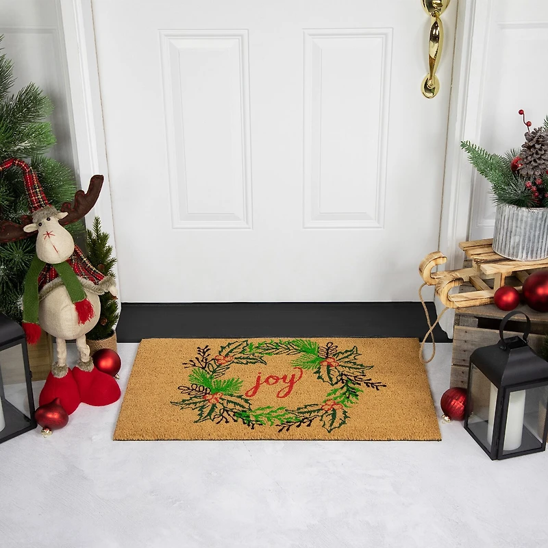 Northlight Coir Joy Wreath Indoor Rectangular Doormat