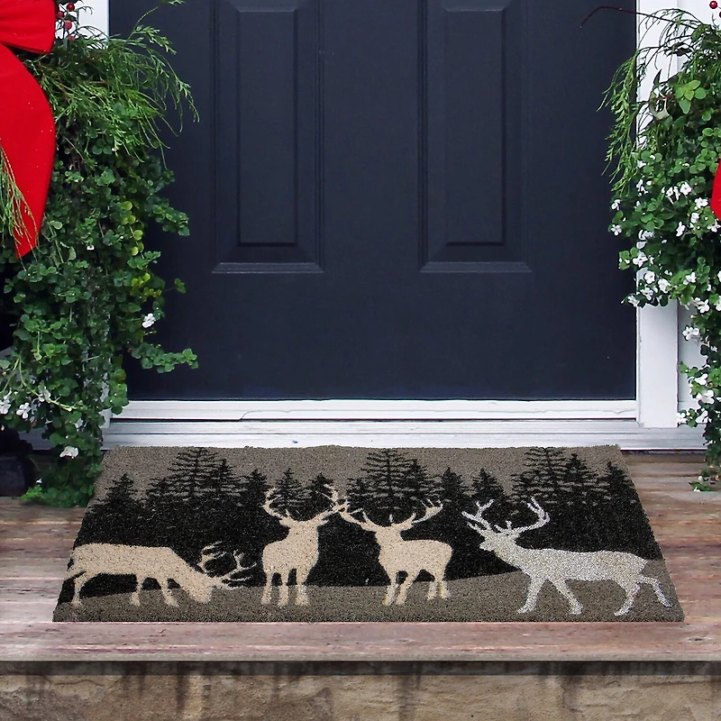 Northlight Coir Forest Reindeer Indoor Rectangular Doormat