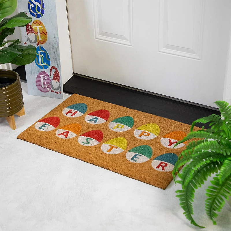 Northlight Natural Coir Happy Easter Egg Outdoor Rectangular Doormat