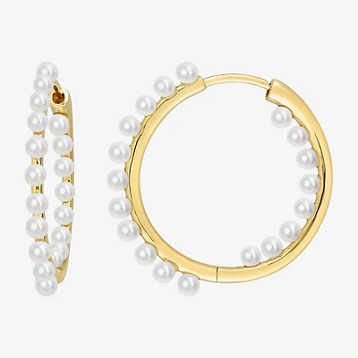 Womens White Cultured Freshwater Pearl 14K Gold 2.5mm Hoop Earrings