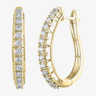 Womens 1 CT. T.W. Natural White Diamond 14K Gold 24.9mm Hoop Earrings