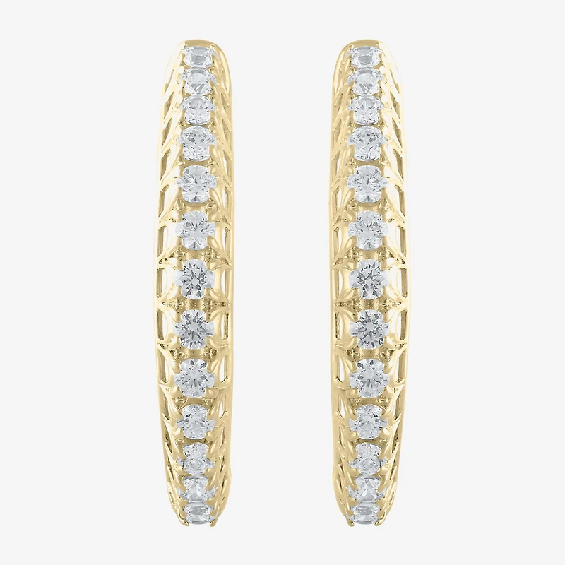 Womens 1 CT. T.W. Natural White Diamond 14K Gold 24.9mm Hoop Earrings