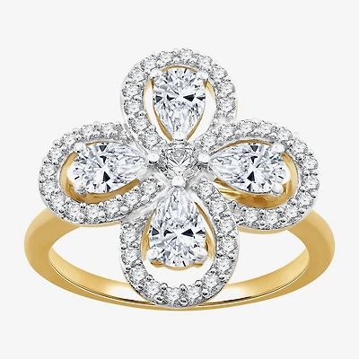 Womens 1 1/5 CT. T.W. Lab Grown White Diamond 10K Gold Flower Cocktail Ring