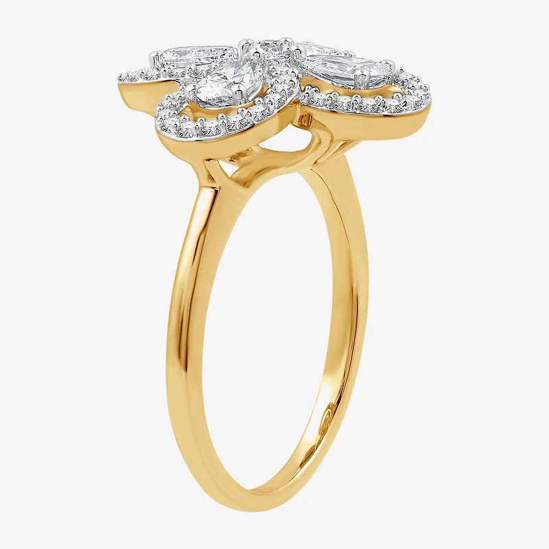 Womens 1 1/5 CT. T.W. Lab Grown White Diamond 10K Gold Flower Cocktail Ring