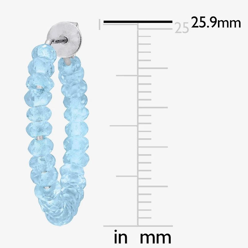 Womens Genuine Blue Topaz Sterling Silver 26mm Hoop Earrings