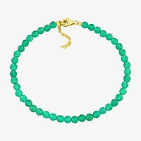 Womens Genuine Green Onyx 18K Gold Over Silver Beaded Bracelet