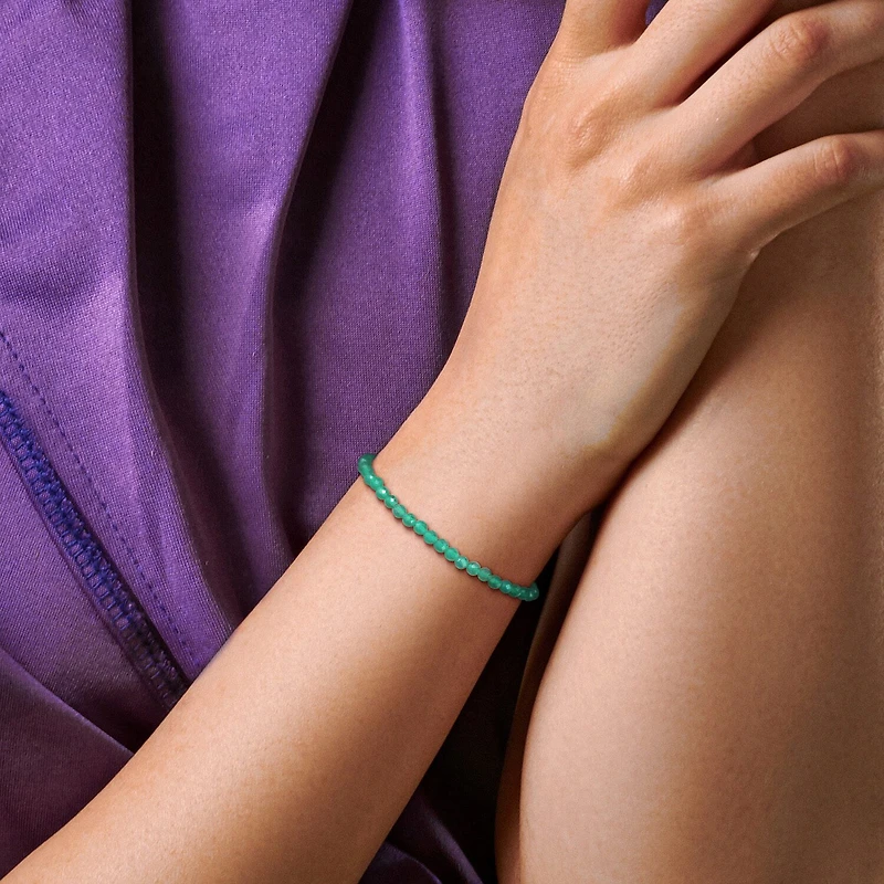 Womens Genuine Green Onyx 18K Gold Over Silver Beaded Bracelet