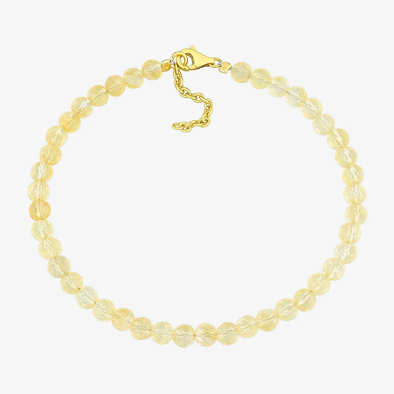 Womens Genuine Yellow Citrine 18K Gold Over Silver Beaded Bracelet