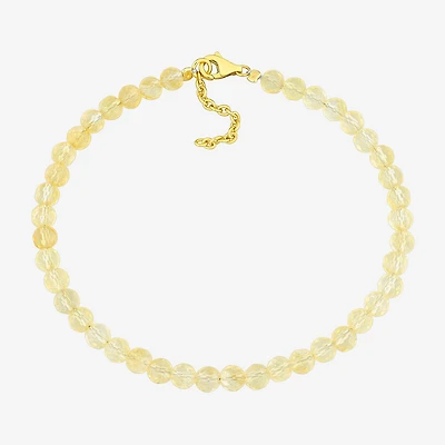 Womens Genuine Yellow Citrine 18K Gold Over Silver Beaded Bracelet