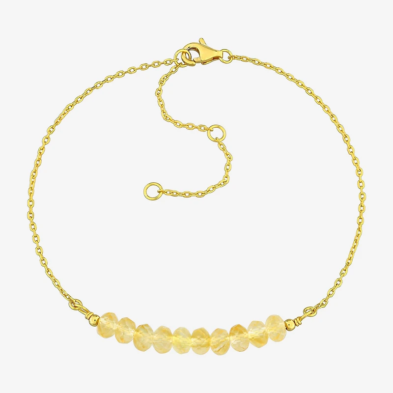 Womens Genuine Yellow Citrine 18K Gold Over Silver Beaded Bracelet