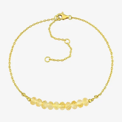 Womens Genuine Yellow Citrine 18K Gold Over Silver Beaded Bracelet