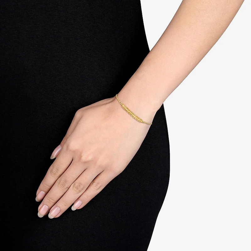 Womens Genuine Yellow Citrine 18K Gold Over Silver Beaded Bracelet